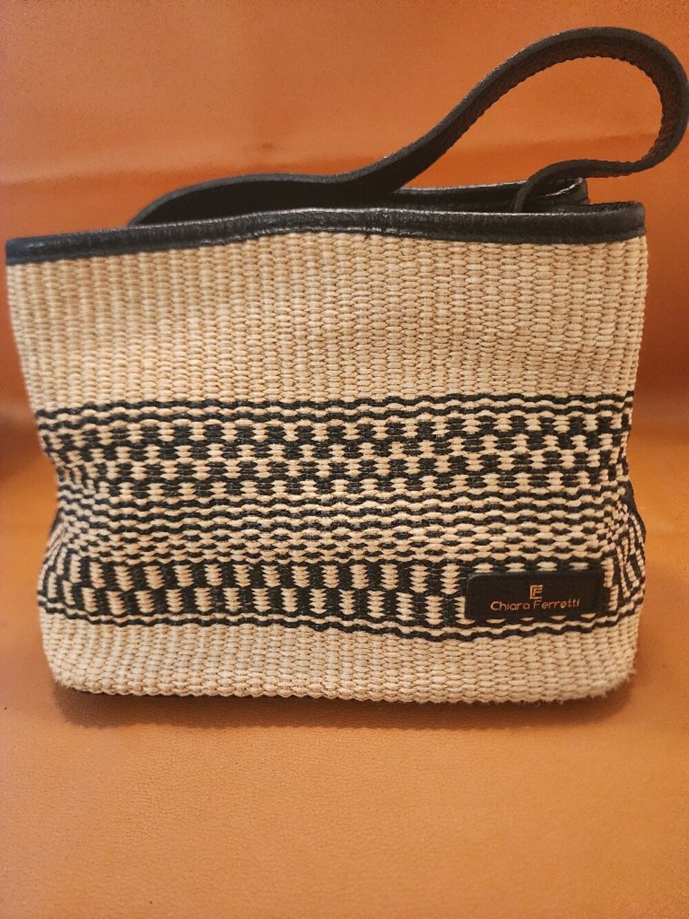 Chiara Ferragni Black and Cream Woven Crossbody Bag